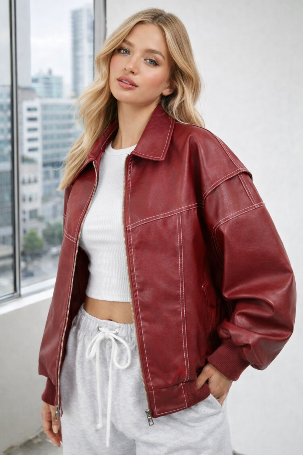 VIVIEN | Oversized leren jas